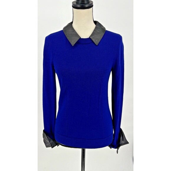 Alilly Women’s Merino Wool Blend Collared Long Sleeve Top Small Blue Pullover - Picture 1 of 12